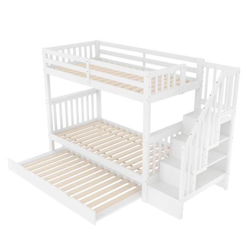 Litera 90x200 cm - com estante em escada, cama extraível, grades altas, certificação EN747-1 - branco
