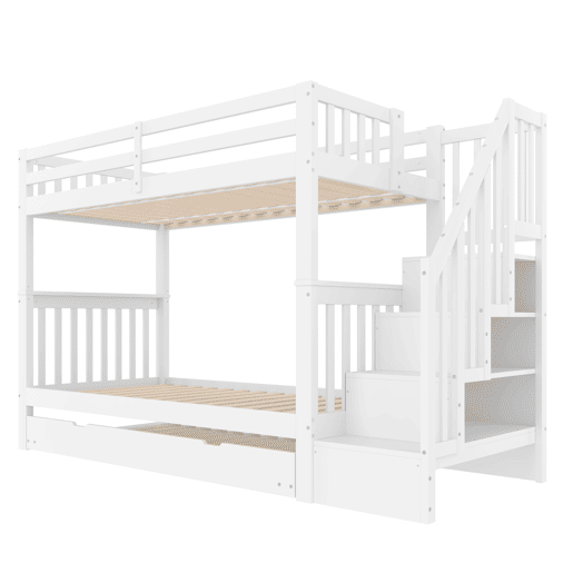 Litera 90x200 cm - com estante em escada, cama extraível, grades altas, certificação EN747-1 - branco