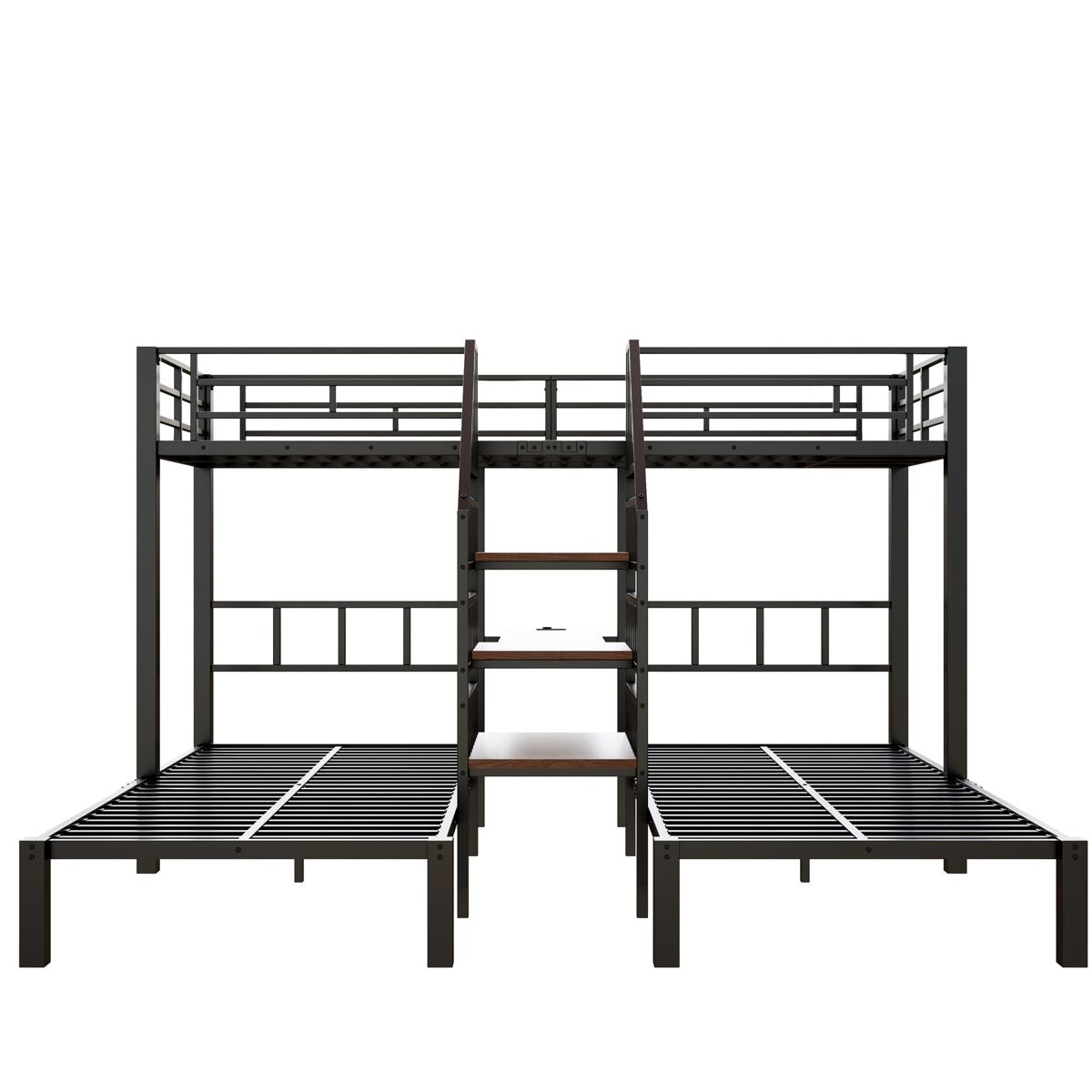 Litera 140x200 + 90x200 cm - 3 camas, led, escritorio, almacenamiento, usb y enchufe - negro