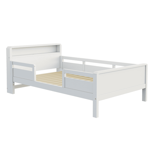 Cama de madeira 90 x 200 cm - porta USB e Tipo-C, luz LED pequena, cabeceira com prateleiras, cama individual multifuncional - pinho branco