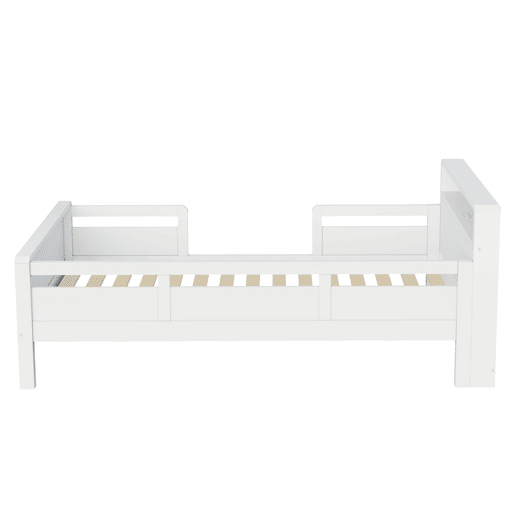 Cama de madeira 90 x 200 cm - porta USB e Tipo-C, luz LED pequena, cabeceira com prateleiras, cama individual multifuncional - pinho branco