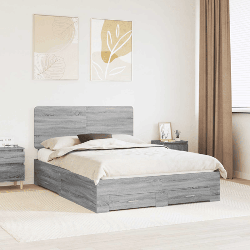 Estrutura De Cama De Casal Moderno - Cinza Sonoma 140 x 190 cm Madeira processada