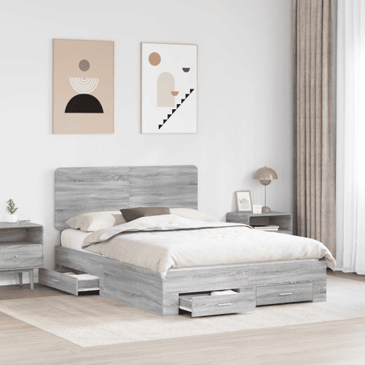 Estrutura De Cama De Casal Moderno - Cinza Sonoma 140 x 190 cm Madeira processada