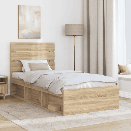 Estrutura de cama de solteiro moderno com cabeceira - Carvalho Sonoma 75 x 190 cm