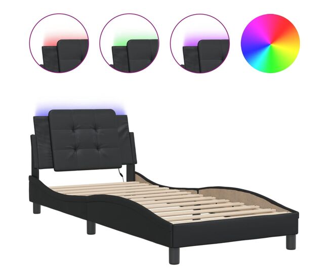 Estructura de cama individual para adultos con led zadar negro 90x200 cm