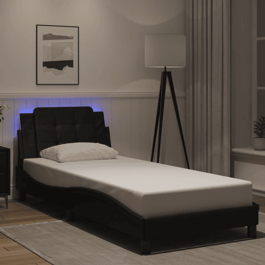 Estrutura de cama de solteiro para adultos com LED Zadar 90x200 cm preto
