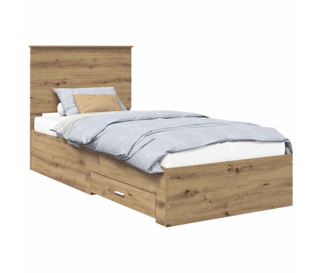 Estructura de cama simple para adultos con cabecera - roble artesanal 90 x 200 cm