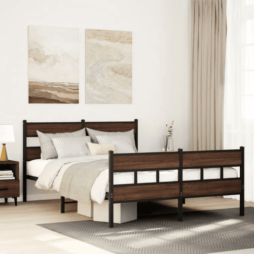 Cama de casal moderno para adultos sem colchão com cabeceira e pés 140x190 cm Cama de casal moderno para adultos sem colchão com cabeceira e pés 140x190 cm