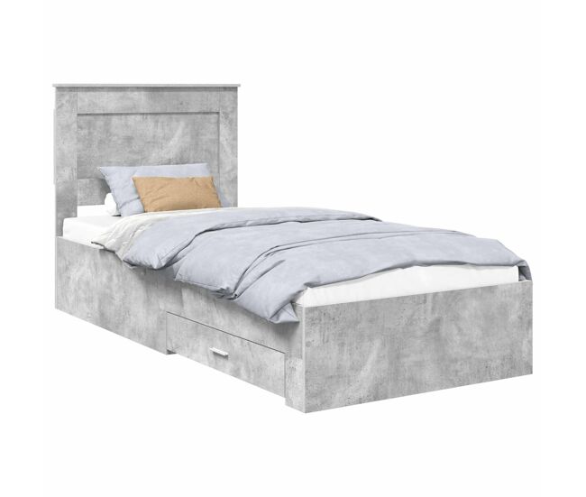 Estructura de cama individual para adultos con cajón gris concreto y plata 75 x 190 cm