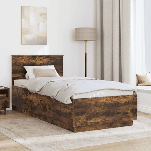 Estrutura de cama de solteiro para adultos com cabeceira Carvalho Defumado 70 x 190 cm
