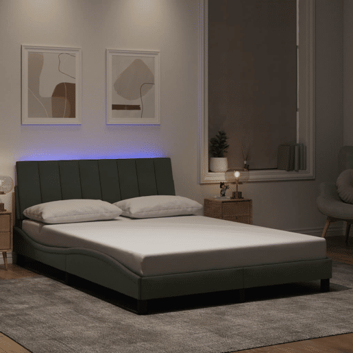Estrutura de cama de casal moderno com LED - 140x190 cm veludo cinzento-claro