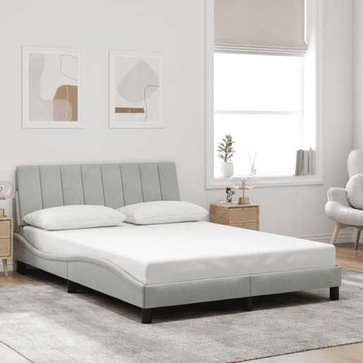 Estrutura de cama de casal moderno com LED - 140x190 cm veludo cinzento-claro