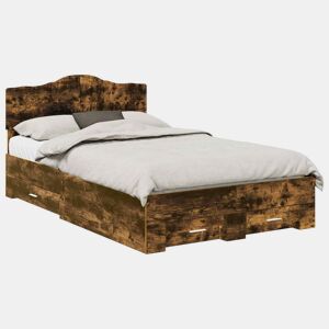Estrutura de cama de casal com cabeceira - Carvalho Defumado 135 x 190 cm