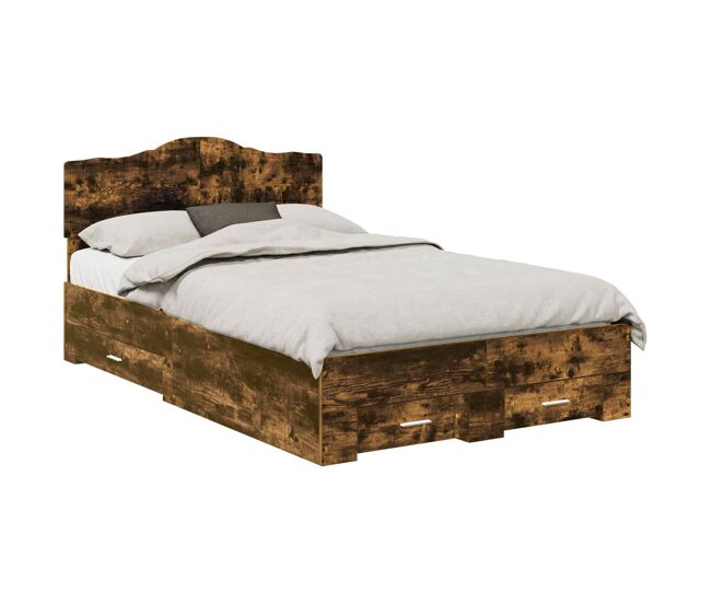 Estructura de cama matrimonial estilo con cabecera roble ahumado 135 x 190 cm