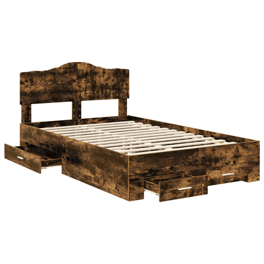 Estrutura de cama de casal com cabeceira - Carvalho Defumado 135 x 190 cm