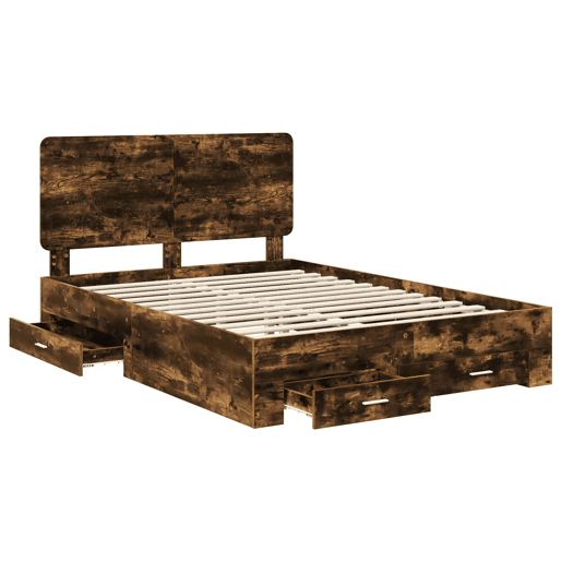Estrutura de cama de casal com cabeceira - Carvalho Defumado 140 x 190 cm
