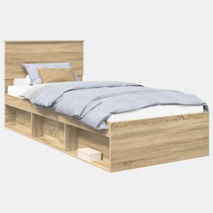 Estrutura de cama de solteiro moderno com cabeceira - Carvalho Sonoma 75 x 190 cm