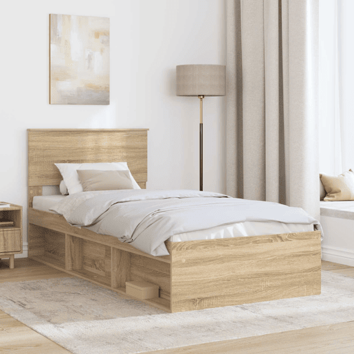 Estrutura de cama de solteiro moderno com cabeceira - Carvalho Sonoma 75 x 190 cm