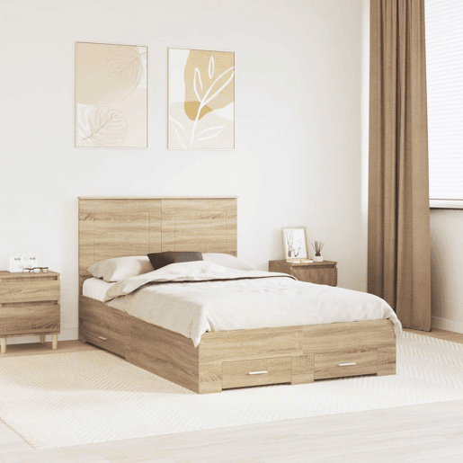 Estrutura da Cama de casal moderno com cabeceira Carvalho Sonoma 135 x 190 cm