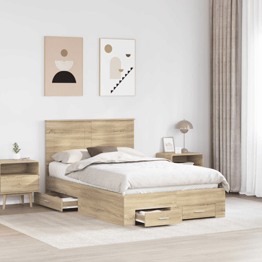 Estrutura da Cama de casal moderno com cabeceira Carvalho Sonoma 135 x 190 cm