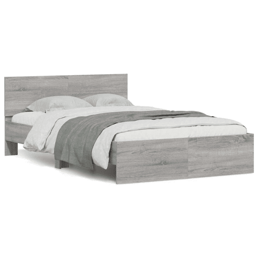 Estrutura de cama de casal c cabeceiraluzes LED - 140x200cm cinzento sonoma