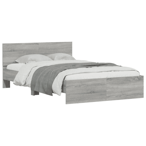Estrutura de cama de casal c cabeceiraluzes LED - 140x200cm cinzento sonoma
