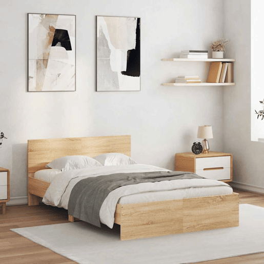 Estrutura Cama de casal simple c cabeceiraluzes LED 140x200cm carvalho sonoma