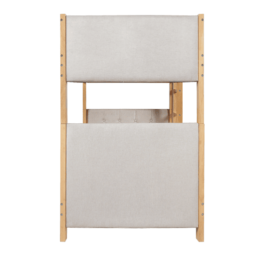 Cama alta infantil 90x200 - Escada reta de 4 degraus, bordas acolchoadas, madeira resistente - Cinza+Natural