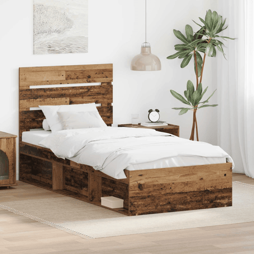 Estrutura de cama de solteiro para adultos com cabeceira Madeira antiga 75 x 190 cm