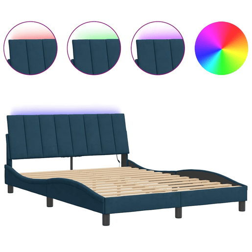 Estrutura de cama de casal moderno com LED - 140x190 cm veludo azul Estrutura de cama de casal moderno com LED - 140x190 cm veludo azul