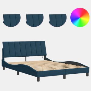 Estrutura de cama de casal moderno com LED - 140x190 cm veludo azul