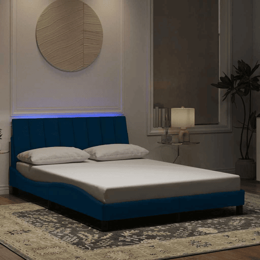 Estrutura de cama de casal moderno com LED - 140x190 cm veludo azul Estrutura de cama de casal moderno com LED - 140x190 cm veludo azul