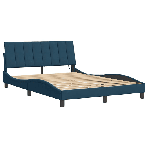 Estrutura de cama de casal moderno com LED - 140x190 cm veludo azul Estrutura de cama de casal moderno com LED - 140x190 cm veludo azul