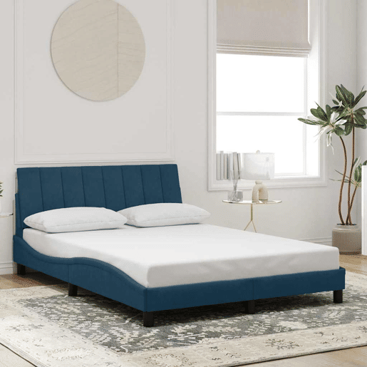 Estrutura de cama de casal moderno com LED - 140x190 cm veludo azul Estrutura de cama de casal moderno com LED - 140x190 cm veludo azul