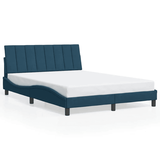 Estrutura de cama de casal moderno com LED - 140x190 cm veludo azul Estrutura de cama de casal moderno com LED - 140x190 cm veludo azul