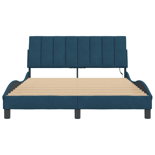 Estrutura de cama de casal moderno com LED - 140x190 cm veludo azul Estrutura de cama de casal moderno com LED - 140x190 cm veludo azul