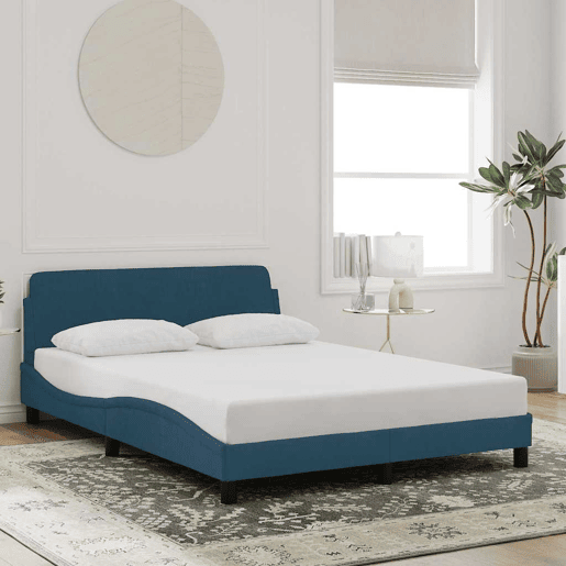 Estrutura de Cama de casal moderno com cabeceira Dover 140x200 cm veludo azul