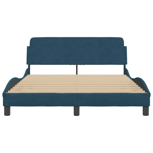 Estrutura de Cama de casal moderno com cabeceira Dover 140x200 cm veludo azul