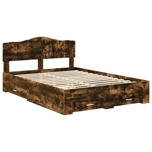 Estrutura de cama de casal com cabeceira - Carvalho Defumado 140 x 190 cm