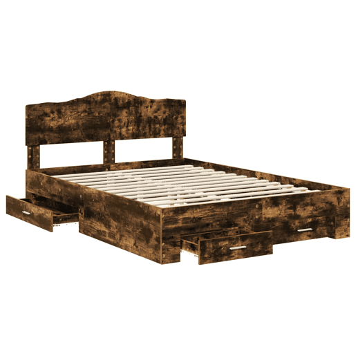 Estrutura de cama de casal com cabeceira - Carvalho Defumado 140 x 190 cm