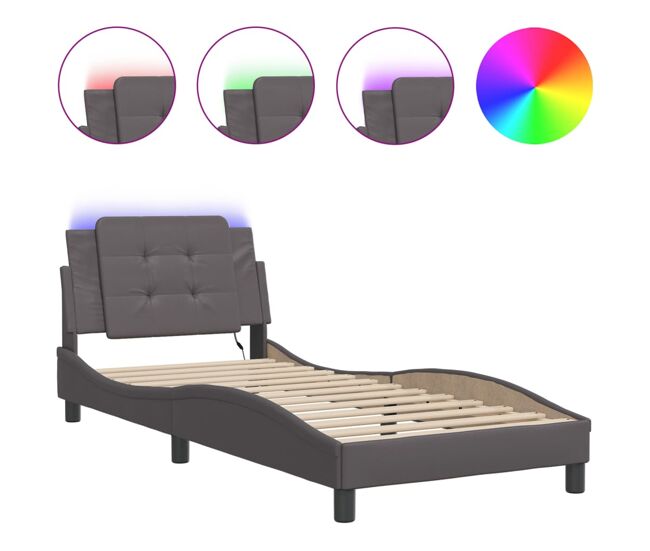 Estructura de cama individual para adultos con led zadar gris 90x200 cm