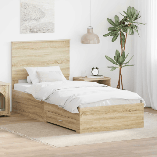 Estrutura de cama de solteiro moderno com cabeceira - Carvalho Sonoma 90 x 200 cm