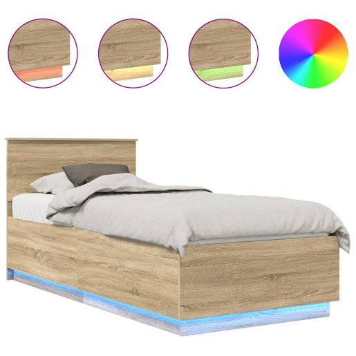 Estrutura de cama de solteiro moderno com cabeceira - Carvalho Sonoma 70 x 190 cm