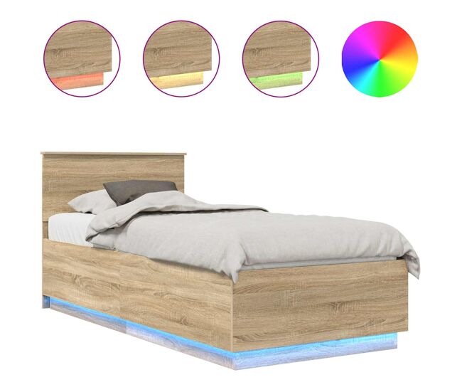 Estructura de cama simple para adultos con cabecera - roble sonoma 70 x 190 cm
