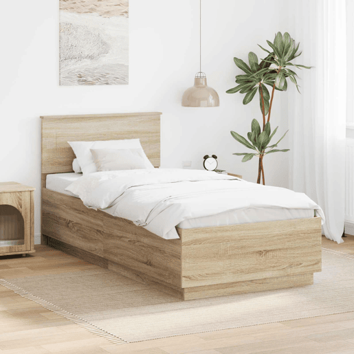 Estrutura de cama de solteiro moderno com cabeceira - Carvalho Sonoma 70 x 190 cm