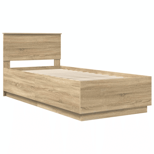 Estrutura de cama de solteiro moderno com cabeceira - Carvalho Sonoma 70 x 190 cm