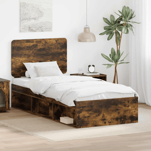 Estrutura de cama de solteiro para adultos com cabeceira Carvalho Defumado 75 x 190 cm