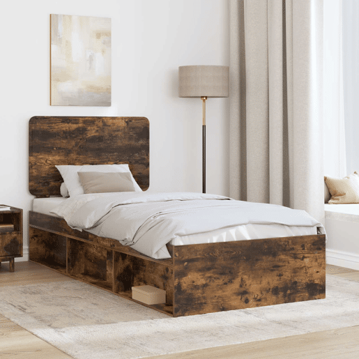 Estrutura de cama de solteiro para adultos com cabeceira Carvalho Defumado 75 x 190 cm