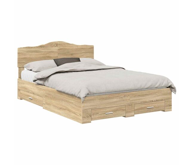 Estructura de cama matrimonial estilo con cabecera roble sonoma 140 x 190 cm