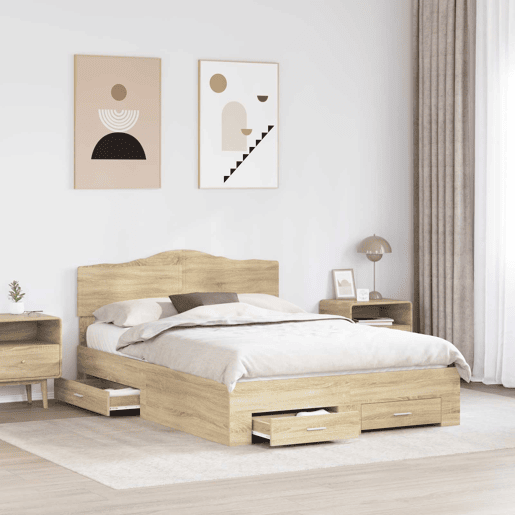 Estrutura da Cama de casal moderno com cabeceira Carvalho Sonoma 140 x 190 cm